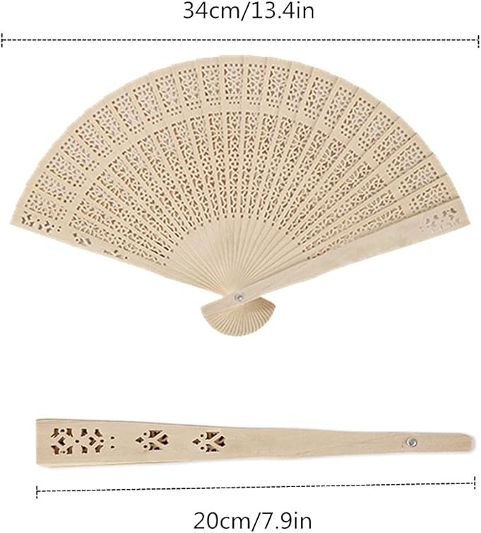 20 Pieces Sandalwood Fan Wooden Folding Fan, Vintage Hand Held Folding Fans, Wedding Favors, Birthday Gifts and Home Decorations