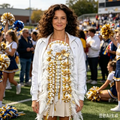 31'' Advanced Large Homecoming Mum Supplies Luxury Silk Homecoming Mum Flower with Feather Gold White Satin Ribbon Senior Night Back to School Week Party Decor - Image 3
