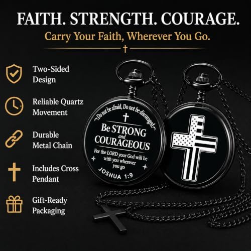 Udaney Jofanvin Christian Gifts for Men, Bible Verse Engraved Pocket Watch and Cross Necklace Set, Religious Graduation Baptism Birthday Gift for Son Grandson Dad, - Image 2