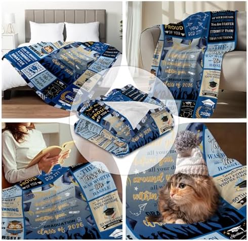 2026 Graduation Blanket for Her Him Graduation Class of 2026 Gifts for Women Men, College/PhD/Masters Deqree Graduations Gifts Graduate Super Soft Flannel Throw Blanket 50"X 60" - Image 4