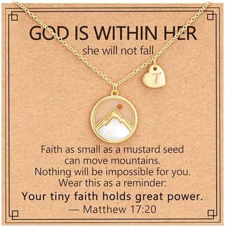 Mustard Seed Initial A-Z Necklace, 14K Gold Plated Moving Mountains Faith Confirmation First Communion Baptism Christian Religious Graduation Gifts by Pavkki
