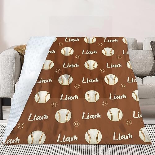 Custom Baseball Blanket - Personalized Name with Baseball Patterns - Soft Plush Flannel Blanket with Double Layer Dotted Backing for Baby Toddler Kids Teen Boys Girls Gifts Brown - Image 4
