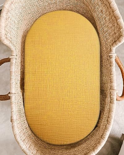 Muslin Bassinet Sheets 1 Pack, 33" x 17", (Mustard Yellow) - Image 2