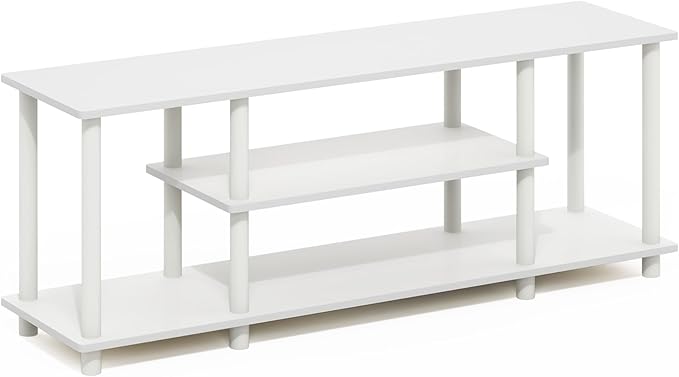 Furinno Turn-N-Tube TV Stand, 3-Tier No Tools 3D Entertainment Center, TV Console for TV up to 50 Inch, for Living Room, Bedroom, White