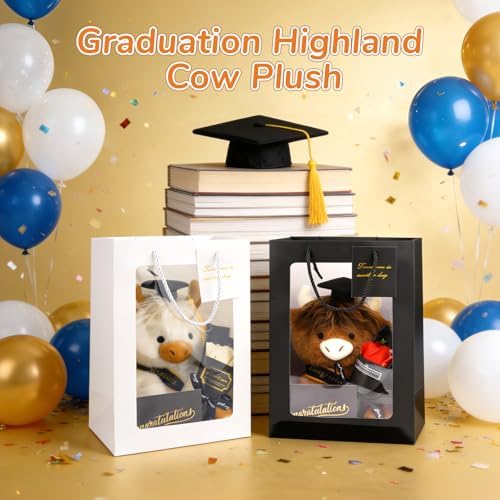 2026 Graduation Plush Toy- White Highland Cow with Gift Box Stuffed Animal - Image 4