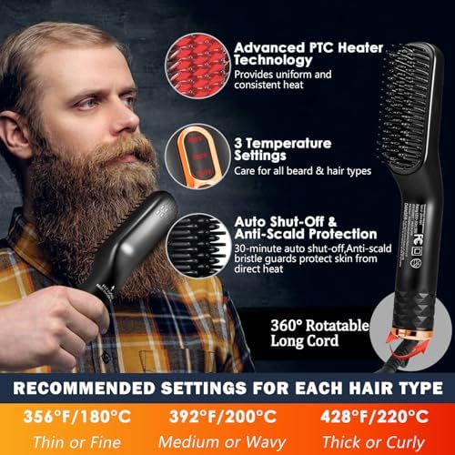 Beard Straightener for Men w/Beard Oil,Balm,Comb,E-Book for All Beard Type - Image 4