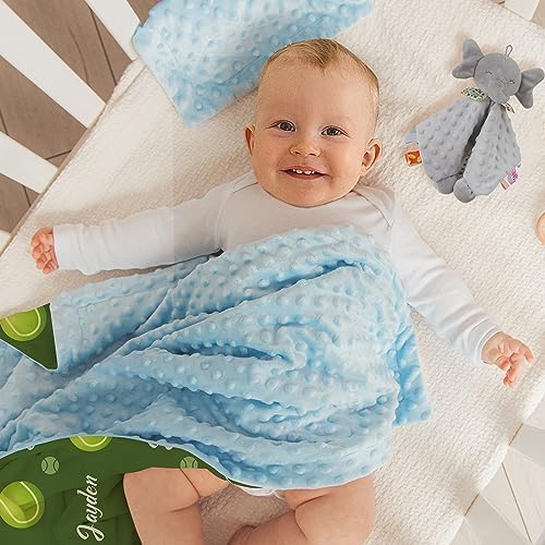Custom Tennis Blanket - Personalized Name with Tennis Patterns - Soft Plush Flannel Blanket with Double Layer Dotted Backing for Baby Toddler Kids Teen Boys Girls Gifts Green - Image 5