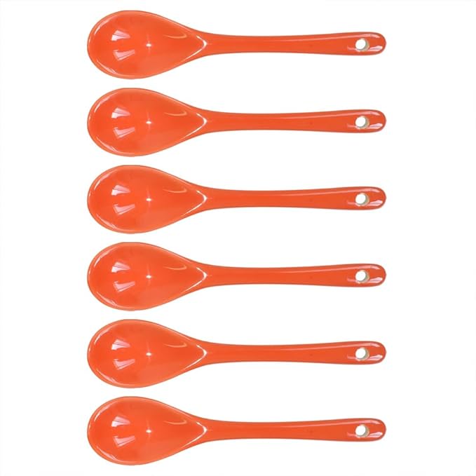 Orange 6 pcs Porcelain Egg Spoons Ceramic Spoons 4.7 inch Coffee Dessert Yogurt Tea Milky Tea
