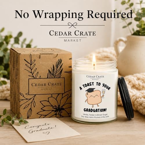 Cedar Crate Market - A Toast to Your Graduation - Funny Graduation Gifts & Decorations for Her, Him, Men, Women - High School, College, PhD, Masters Degree Gifts - 9oz Soy Candle - Image 6