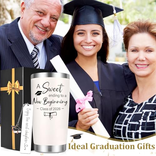 Lifecapido 2026 Graduation Gifts, A Sweet Ending to a New Beginning Class of 2026 20 oz Tumbler with Bookmark, High School College Masters Degree PhD Graduation Gifts for Graduates, Creamy - Image 2