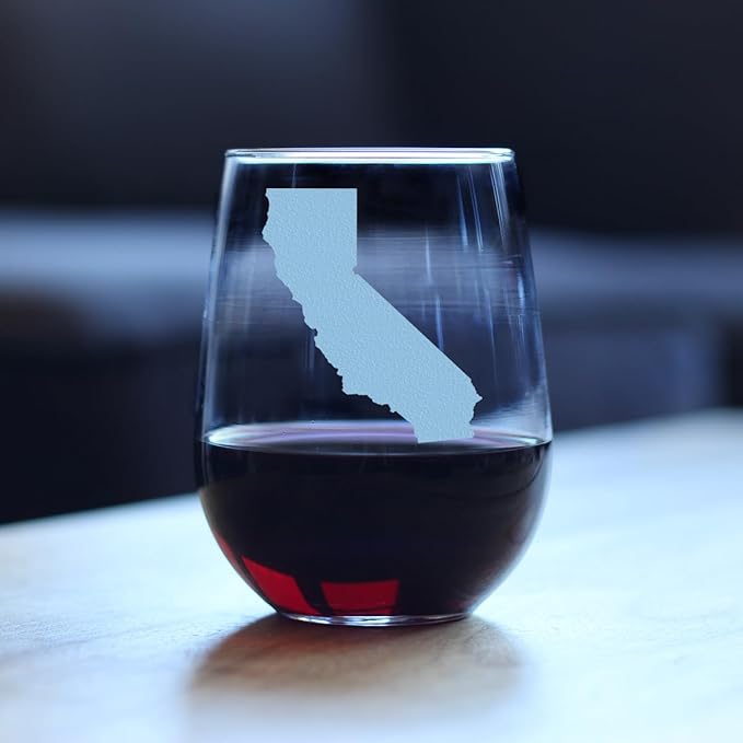 Custom California State Outline - Personalized Stemless Wine Glass - State Themed Drinking Decor and Gifts for Californians - Large 17 Ounce - Customized Wine Glass Gift