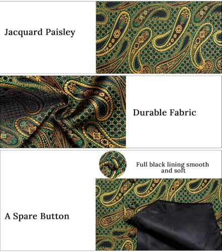 DiBanGu Mens Vest and Tie Set Formal Paisley Waistcoat and Necktie Pocket Square Cufflinks Silk Suit Vest for Tuxedo Wedding - Image 6