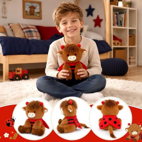 Ladybug Highland Cow Plush Toy-9inch Highland Cow Stuffed Animal - Image 4