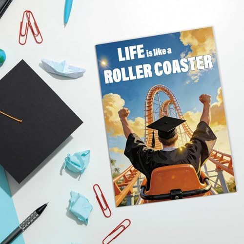 Life is Like a Roller Coaster Graduation Card – Funny Congrats Grad Card, Humorous Graduation Gift for Him or Her, High School or College Card with Envelope - Image 6