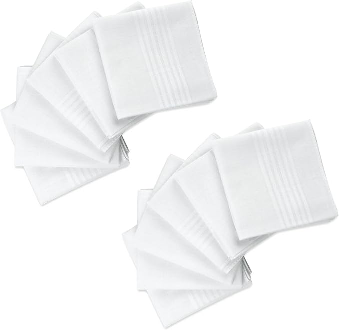 URAQT Men's Handkerchiefs, 12 Pack Gents Hankies, Mens Premium Handkerchiefs Cotton White Pocket Square Hanks for Men Women