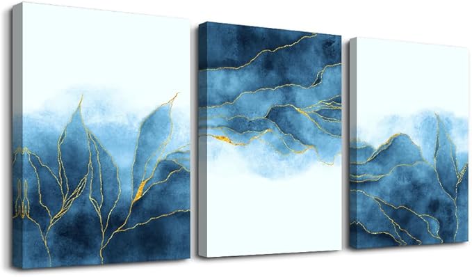 Abstract Canvas Wall Art For Living Room, Bedroom, Office Decoration - Gray Blue Canvas Pictures, Modern Home Decor - 16x12 Inch/ 3 Piece