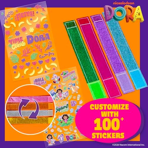 Dora Sparkle Bracelets, Reversible Bracelet Design with Easy Tab Closures, Includes Over 100 Glitter and Puffy Stickers - Image 2