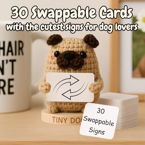 Dog lover Gifts for Women - Handmade Positive Crochet Animal W/ 30 Uplifting Signs - Funny Birthday Gifts for Dog Mom, Cute Present Idea for Women for Christmas, Emotional Support Office Desk Decor - Image 4