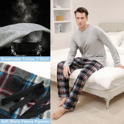 DG Hill Mens Pajama Pants - Pajamas Set Flannel PJ Pants for Men Cotton Top - Image 2