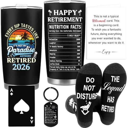 CRASHOT Retirement Gifts for Men 2026, Funny 5 Pcs Legend Farewell Gift Set, Goodbye Going Away Present for Coworker, Dad, Boss, Friends, Includes Tumbler/Card/Keychain/Sock/Bottle Opener by CRASHOT