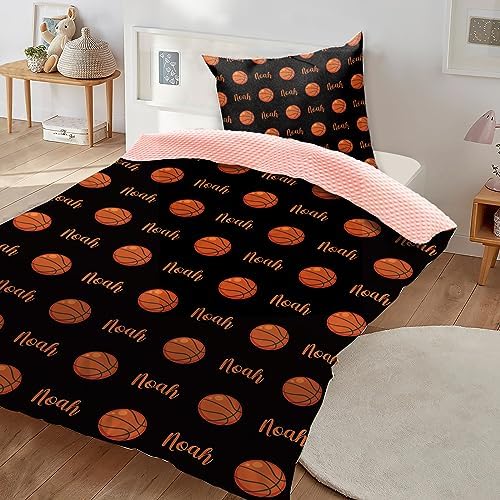 Custom Basketball Blanket - Personalized Name with Basketball Patterns - Soft Plush Flannel Blanket with Double Layer Dotted Backing for Baby Toddler Kids Teen Boys Girls Gifts Black - Image 3