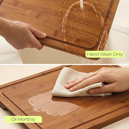 ROYAL CRAFT WOOD Wooden Cutting Board - Bamboo Cutting Boards with Juice Groove - Kitchen Chopping Board for Meat Cheese and Vegetables, Heavy Duty Serving Tray w/Handles, 13” x 17” - Image 6