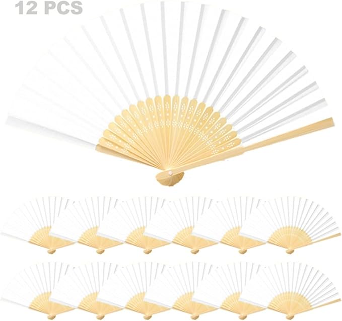 Paper Hand Fans, 8.3 Inch Foldable Handheld Fans for Wedding Favors, Party Decorations, Bridal Shower, Baby Shower, Summer Cooling, Decoration Fan (White)