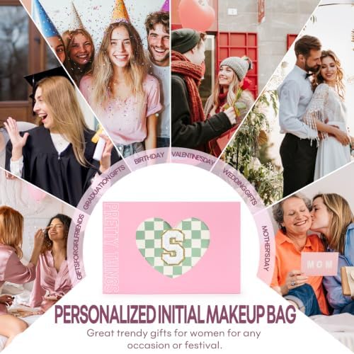 mibasies 2 PCS Initial Makeup Bags for Women: Cosmetic Bag for Travel Toiletry - Birthday Gifts for Teen Girl Gifts Trendy Stuff - Graduation Teacher Gift for Girlfriend -Checkered Green S - Image 6