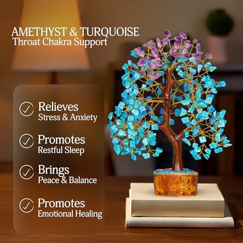 YATSKIA Amethyst Turquoise Crystal Tree | Crystal and Gemstones Tree Office Decor | Crystals Decor | Office Decor for Women | Birthday Gifts for Women | 10 Inch 300 Beads - Image 3