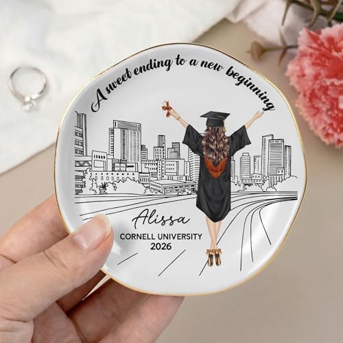 Macorner Personalized Graduation Jewelry Dish,“A Sweet Ending To A New Beginning” Ceramic Ring Tray, Custom Graduation Gift for Her/Him, Class of 2026 Keepsake - Image 4