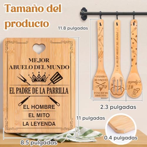 Regalos para Abuelo en Español, Tabla de Cortar de Bambú con 3 Utensilios - Image 6