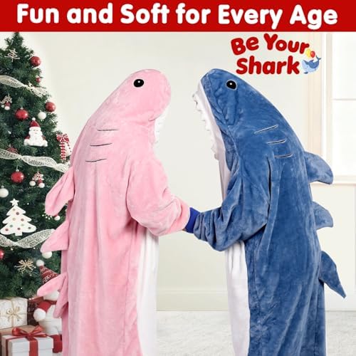 Waitu Shark Blanket Hoodie Funny Birthday Gifts for Women Men Boys Girls, Zipper Wearable Shark Hooded Blanket Cute Shark Costume Cozy Flannel Shark Sleeping Bag for Shark Lovers (Adult, Bright Pink) - Image 4