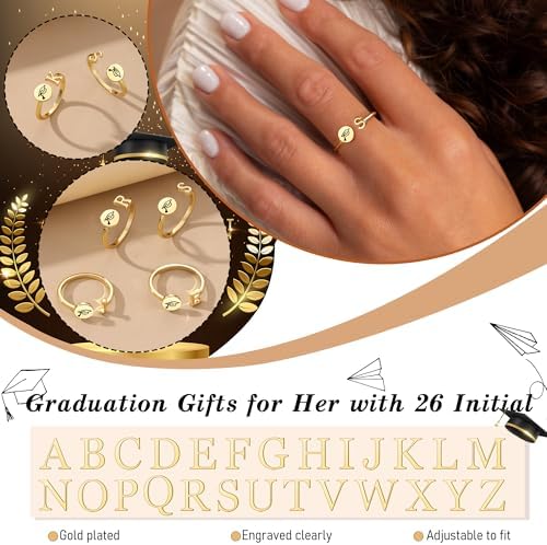 Btysun Graduation Gifts Class of 2026 Gift Initial Ring Gold Rings for Women Christian Gifts for Women Letter A-Z Teens Cross Initial Ring for Daughter Mom Granddaughter Her - Image 3