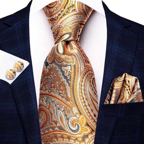Hi-Tie Lot 5 Pcs Gift Box Mens Tie Set Necktie with Pocket Square Cufflinks Silk Neck Tie Collection - Image 5