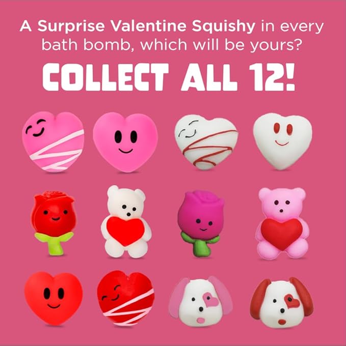 Valentines Bath Bombs for Kids with Surprise Heart Toys Inside (6 Pack) - Bubble Bath, USA Made, Kids Safe Ingredients, Fruity Scents, Gifts for Kids & Women by Two Sisters