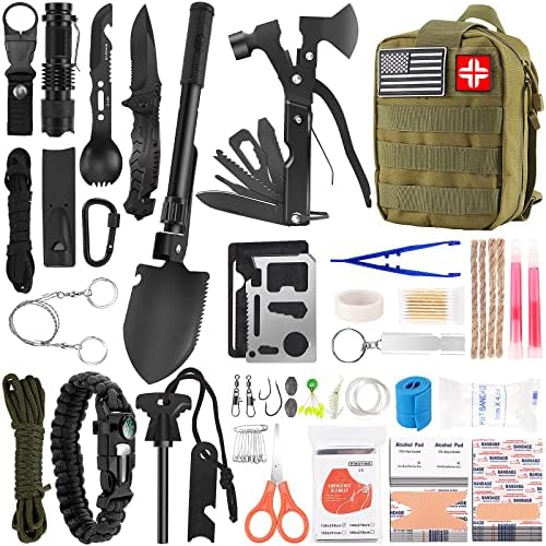 LUXMOM Emergency Survival Kit and First Aid Kit, 142Pcs Professional Survival Gear and Supplies Equipment with Molle Pouch, Gift for Christmas Men Dad Husband Camping Hiking Hunting Outdoor Adventure by LUXMOM