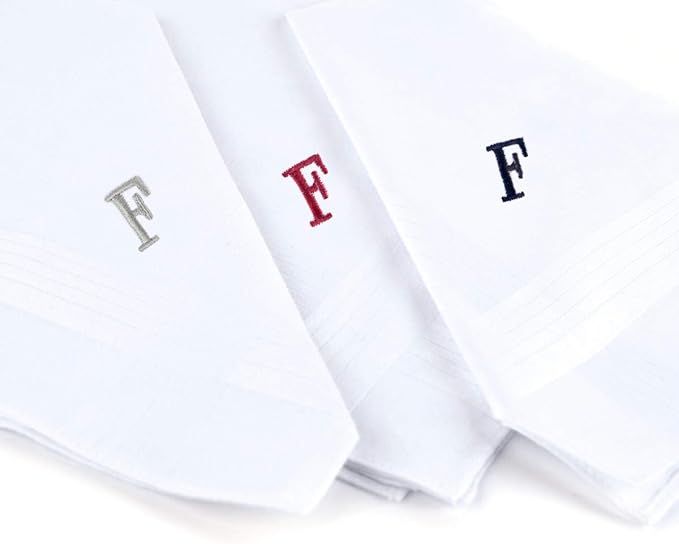 Initial Handkerchief for Men, Monogrammed Boxed 3 Piece Set,100% Cotton