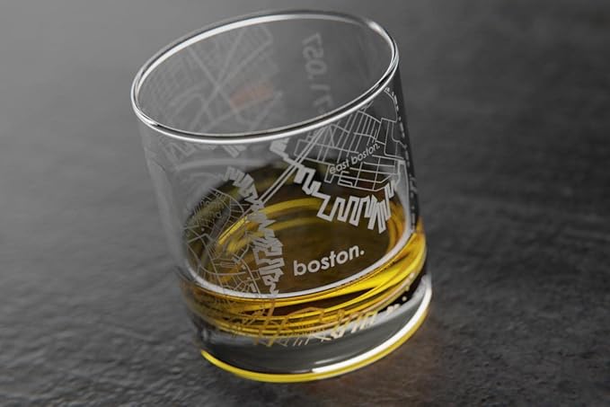 Well Told Engraved Boston Massachusetts Map Rocks Glass, Old Fashioned Whiskey Glass (11 oz, Clear) Etched Whiskey Glass, Gifts For Whiskey Lovers