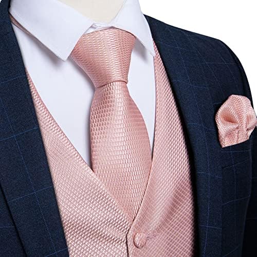 DiBanGu Mens Vest and Tie Set Formal Paisley Waistcoat and Necktie Pocket Square Cufflinks Silk Suit Vest for Tuxedo Wedding - Image 4