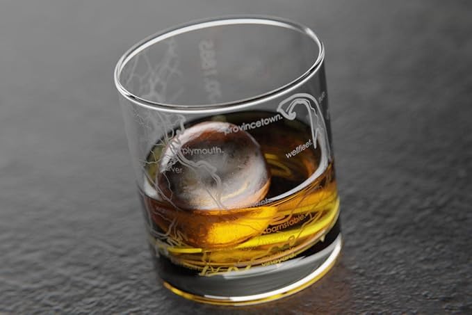 Well Told Engraved Cape Cod Massachusetts Map Rocks Glass, Old Fashioned Whiskey Glass (11 oz, Clear) Etched Whiskey Glass, Gifts For Whiskey Lovers