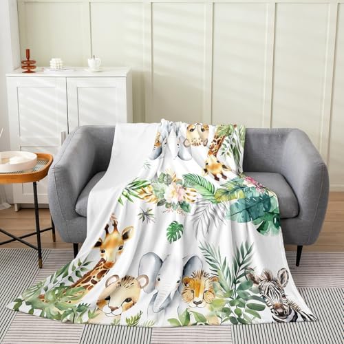 Erosebridal Cheetah Zebra Flannel Blanket Baby 30x40 Inch Giraffe Elephant Fleece Blanket Palm Leaves Floral Wildlife Fuzzy Plush Throw Cartoon Animals Plants Living Room Decor by Erosebridal
