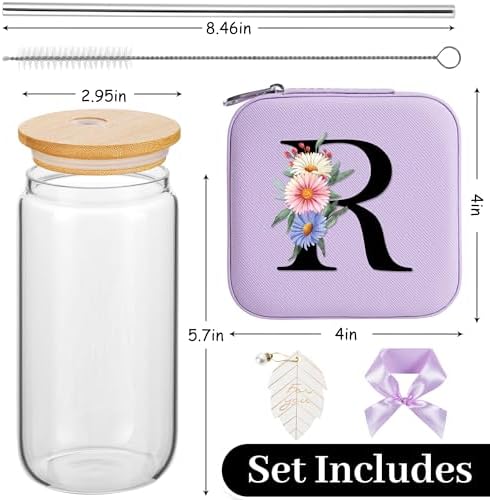AYGXU Travel Must Have Jewelry Box with Bamboo Lids, Small Travel Case, Birthday Gift for Mom, Initial R Purple - Image 2