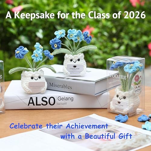 Crochet Forget Me Not Graduation Gift – Class of 2026 Blue Flowers with Card “Congrats, Grad! You Did It.”, Meaningful Gift for Student, Senior, Keepsake Desk Decor - Image 4