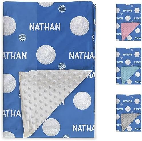 Custom Golf Blanket - Personalized Name with Golf Patterns - Soft Plush Flannel Blanket with Double Layer Dotted Backing for Baby Toddler Kids Teen Boys Girls Gifts Blue - Image 2