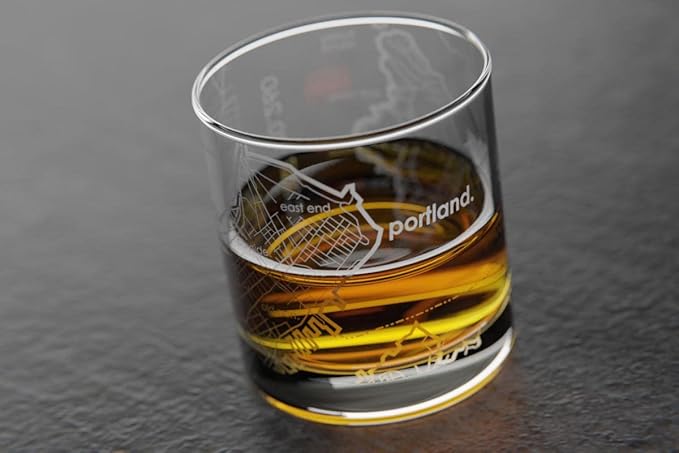 Well Told Engraved Portland Maine Map Rocks Glass, Old Fashioned Whiskey Glass (11 oz, Clear) Etched Whiskey Glass, Gifts For Whiskey Lovers