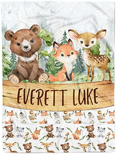 MDPrints Custom Baby Blankets for Boys, Customized Baby Boy Gifts with Name, Personalized Baby Blankets, Soft Plush Fleece (Woodland 628) by MDPrintsGlobal