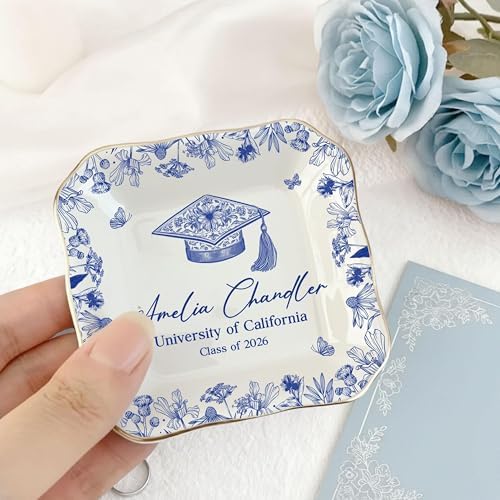 LOVELYPOD Personalized Graduation Trinket Tray, Personalized College Ring Dish, Custom College Grad Gift, 2026 Graduation Gift for Her, High School Gifts, Toile De Jouy - Image 4