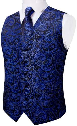 DiBanGu Mens Vest and Tie Set Formal Paisley Waistcoat and Necktie Pocket Square Cufflinks Silk Suit Vest for Tuxedo Wedding - Image 6