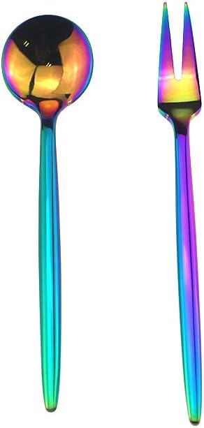 Gugrida 6-Piece Fruit Fork 18/10 Stainless Steel Luxury Mirror Polished Rainbow Colorful Dessert Fork Silverware Flatware Cutlery