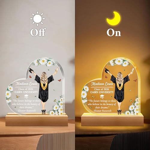 Hyturtle Personalized Graduation Night Light - Custom Name Acrylic LED Light - Inspirational Graduation for Women - Senior 2026 Graduation Gifts Her Him - College Grad Gifts - Graduation Gifts - Image 6